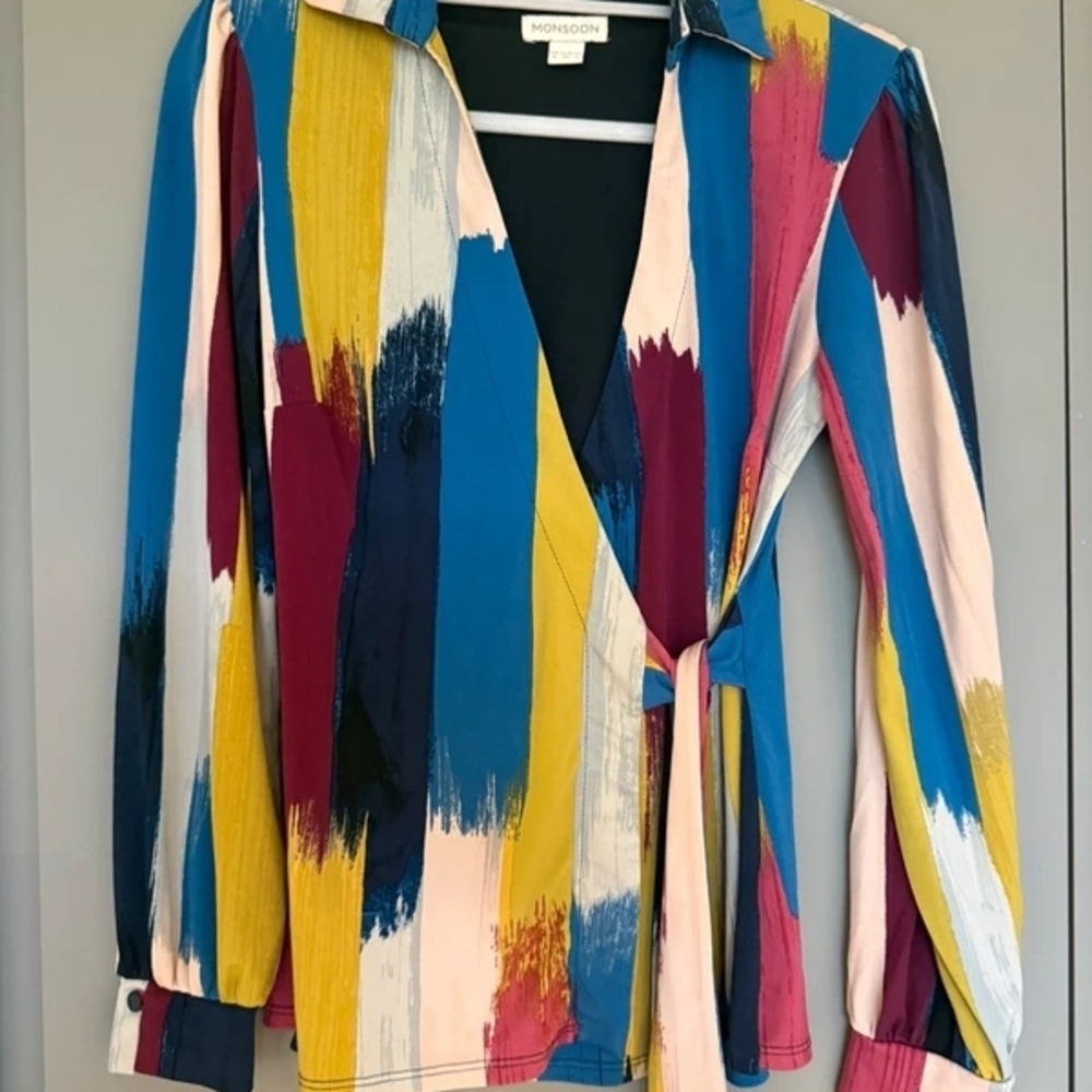 Monsoon Women's Multicolor Brushstroke Wrap Top